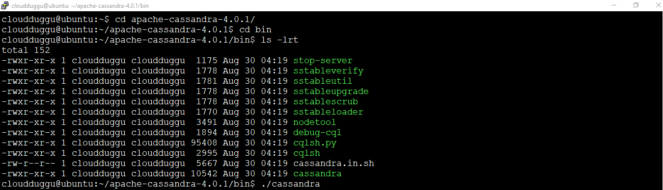 start cassandra command cloudduggu