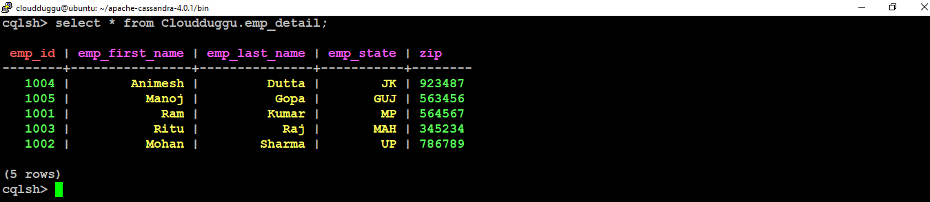 cassandra select output cloudduggu