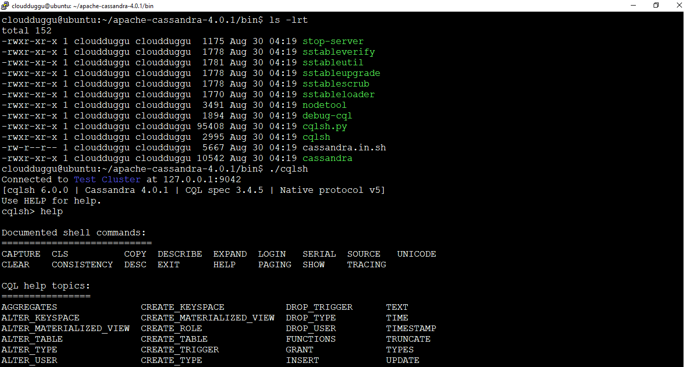 start cassandra cqltool cloudduggu