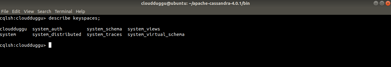 cassandra describe keyspaces command output cloudduggu