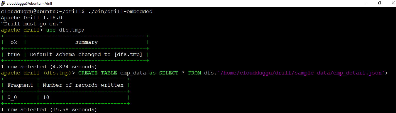 drill create table as statement cloudduggu