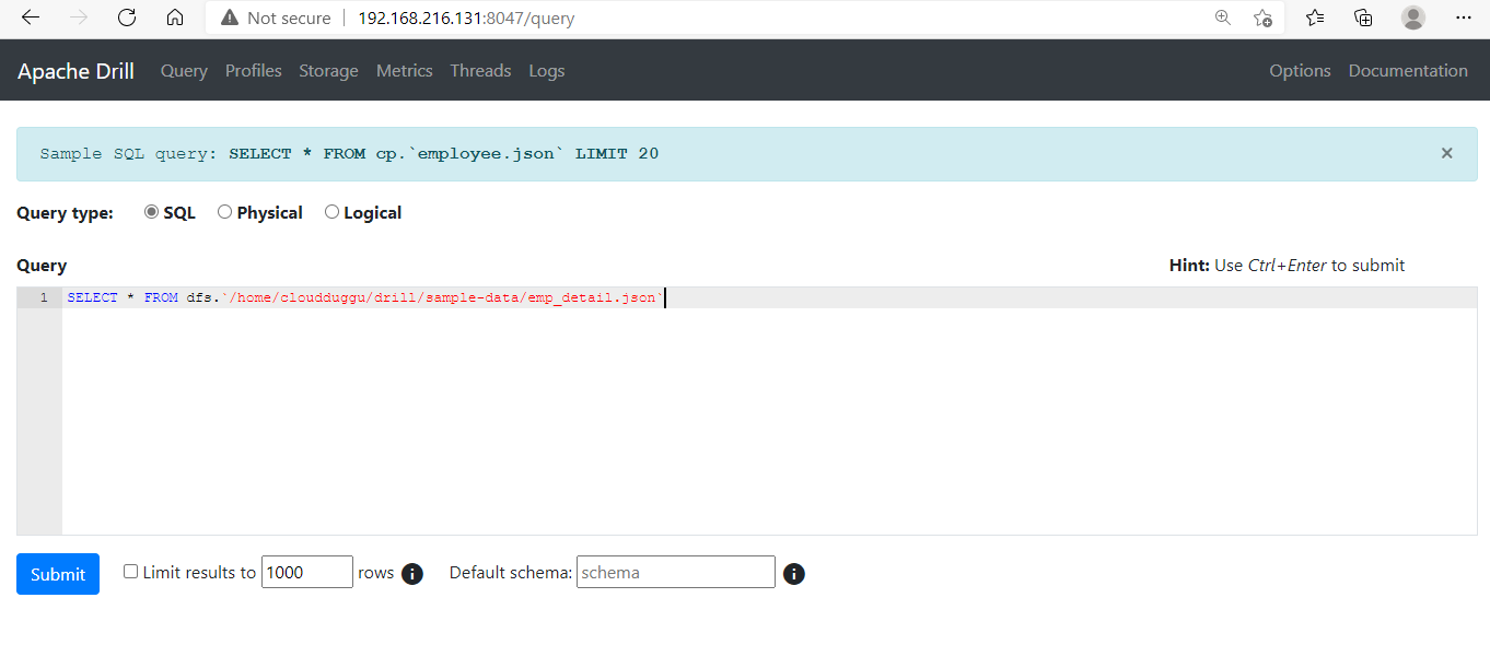 drill run query in drill web ui cloudduggu