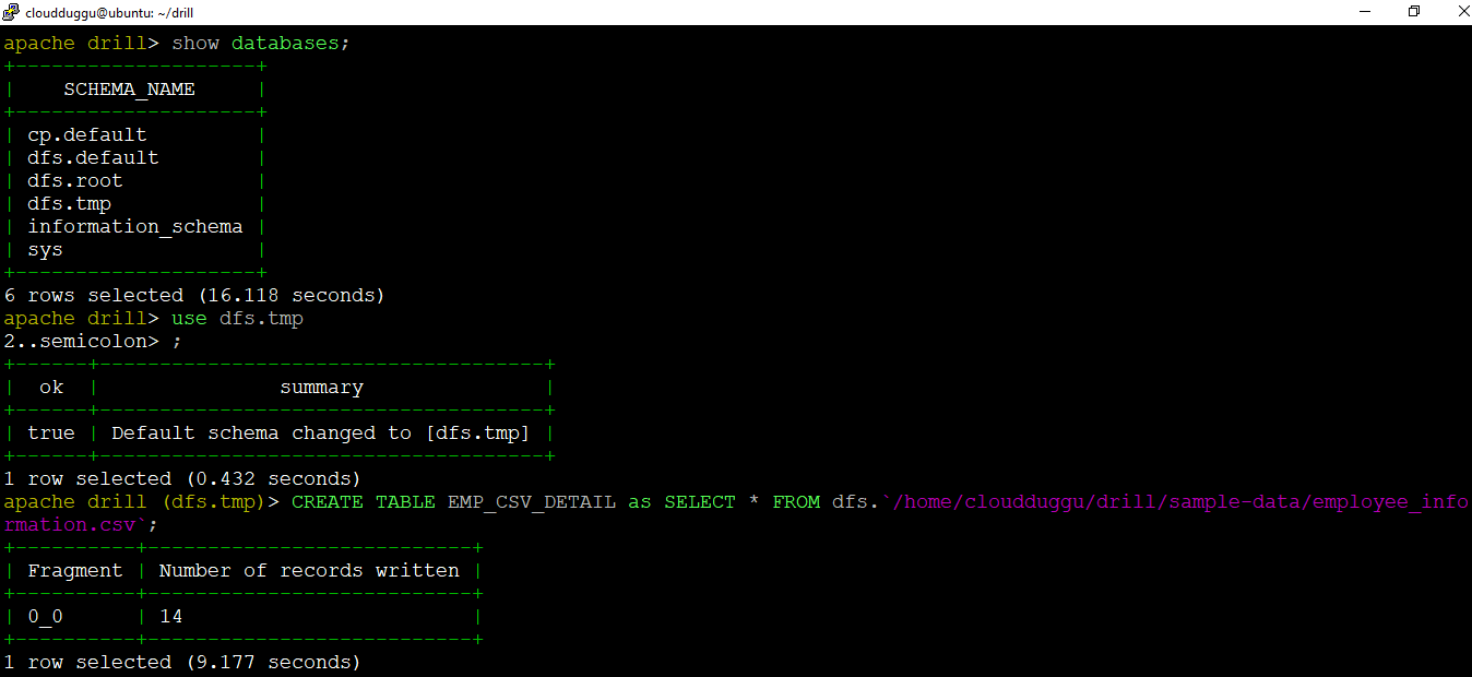 drill create table as command cloudduggu