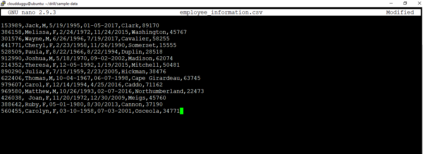 drill csv file content cloudduggu