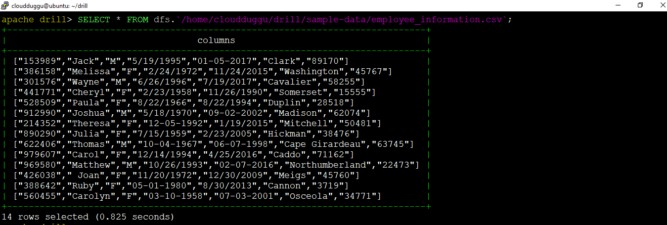 drill query csv file cloudduggu