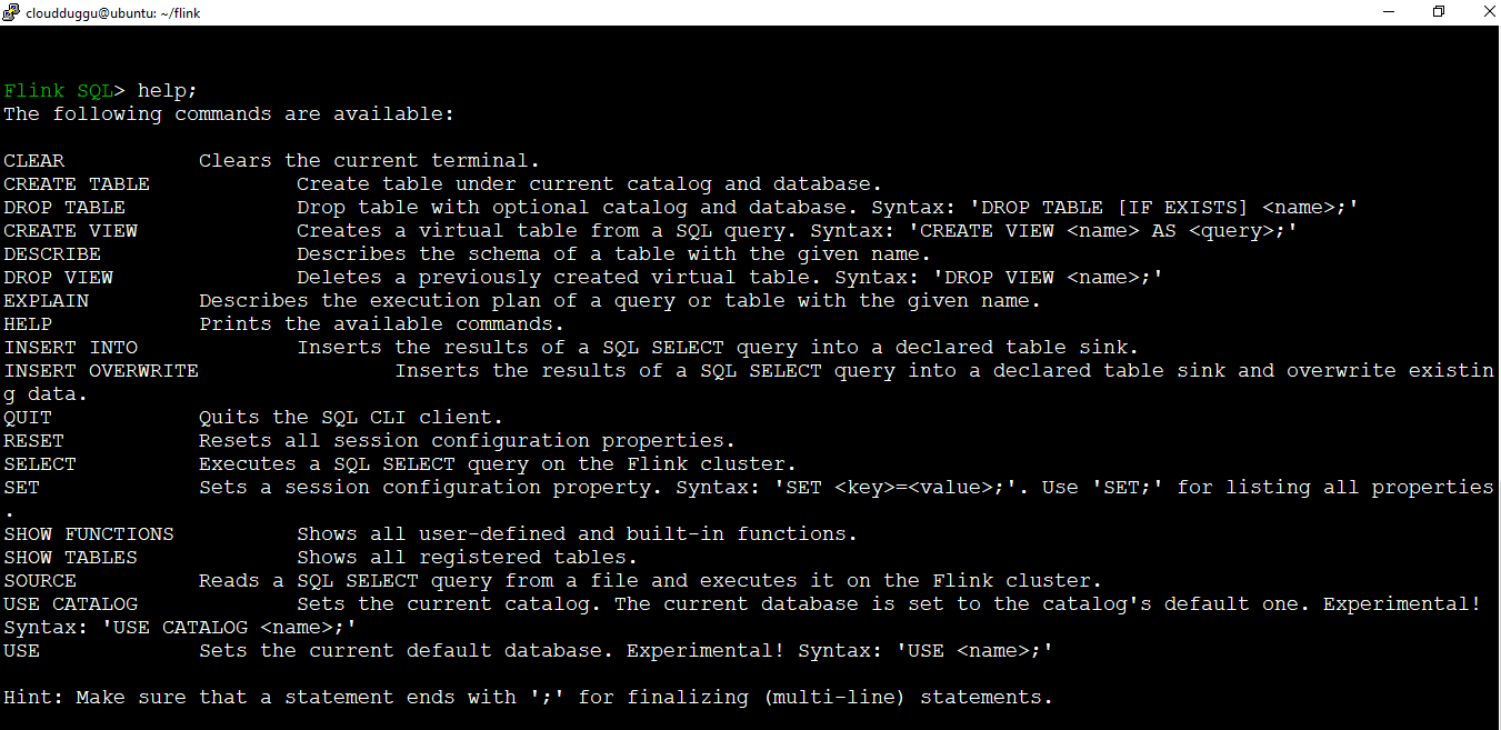 flink help command cloudduggu