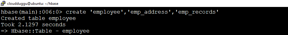 create table hbase