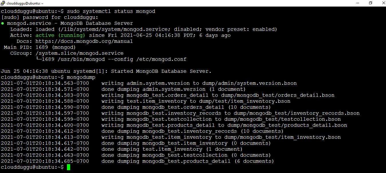 Mongodb mongodump operation