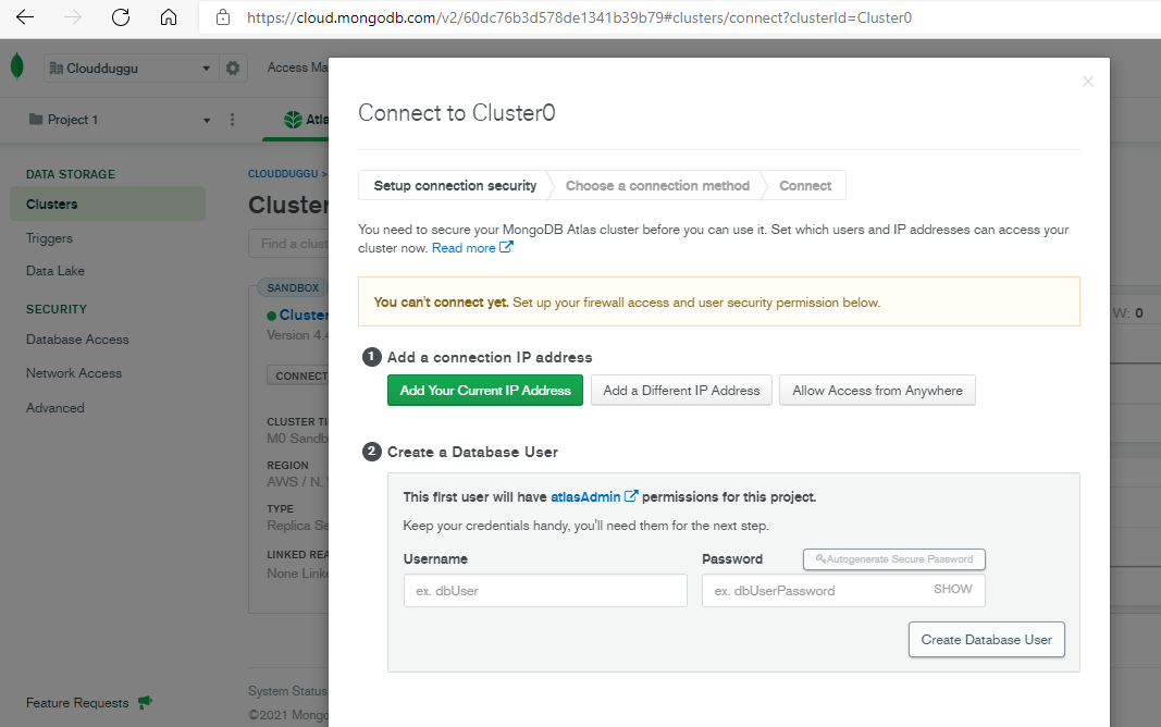 Mongodb atlas add ip addresss