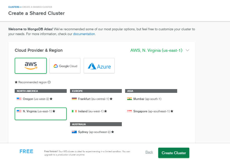 Mongodb atlas cloud provider region