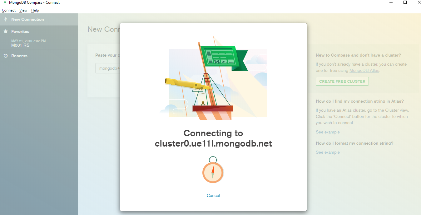 Mongodb atlas compass connecting