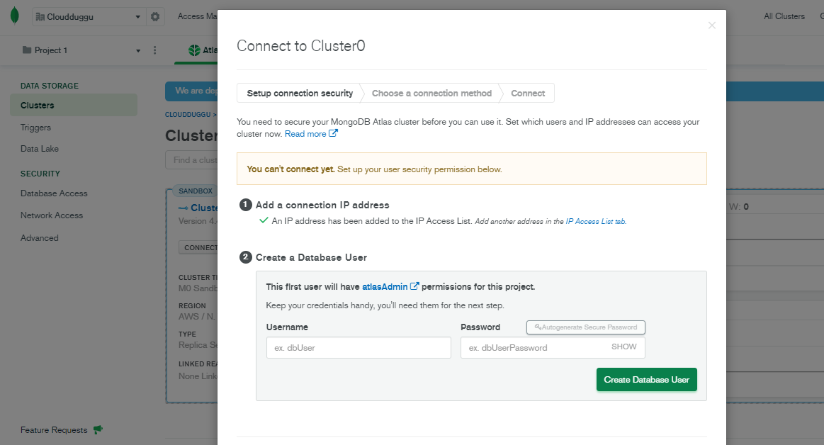 Mongodb atlas ip addresss addition complete