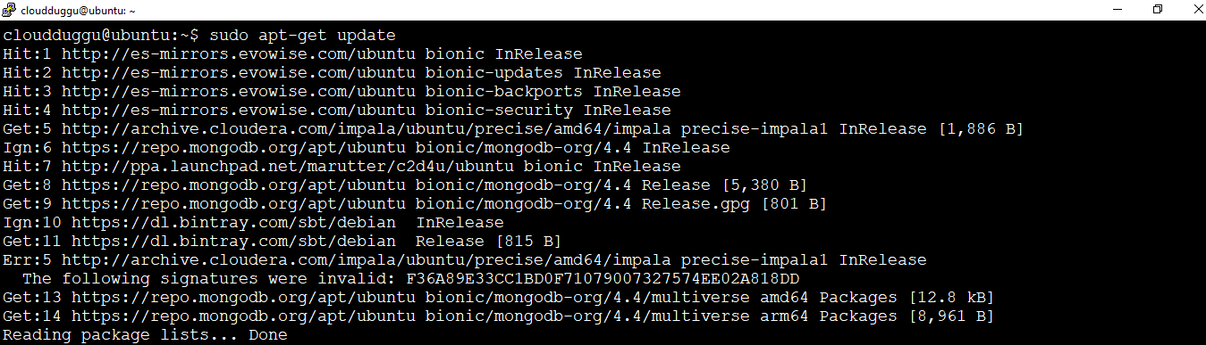 mongodb installation update package