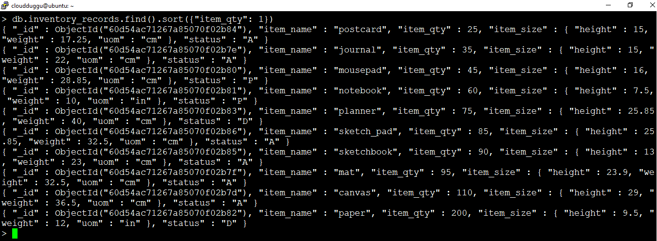 Mongodb sort ascending order