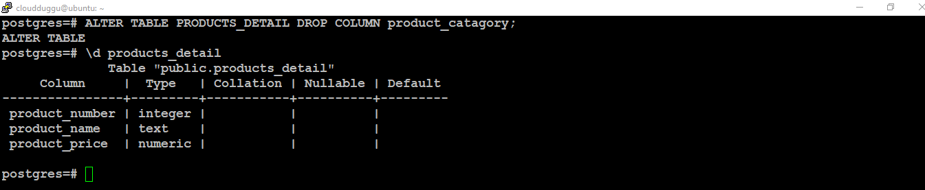 postgresql alter table drop column command