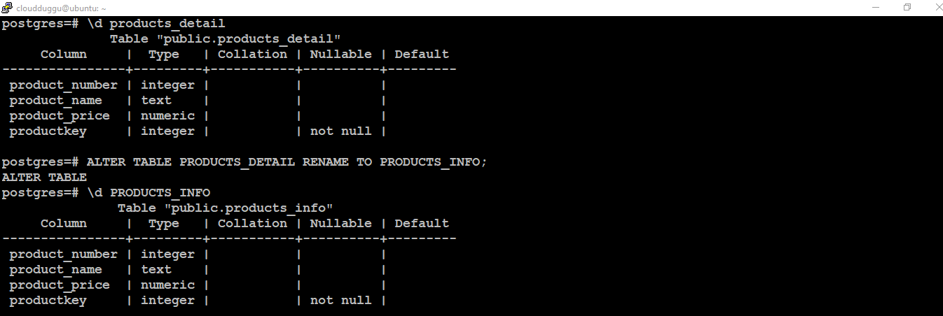 postgresql rename table command