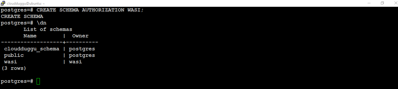 postgresql create schema auth command