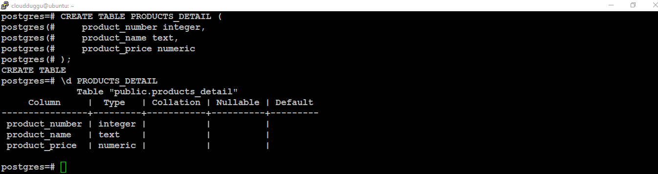 postgresql create table command