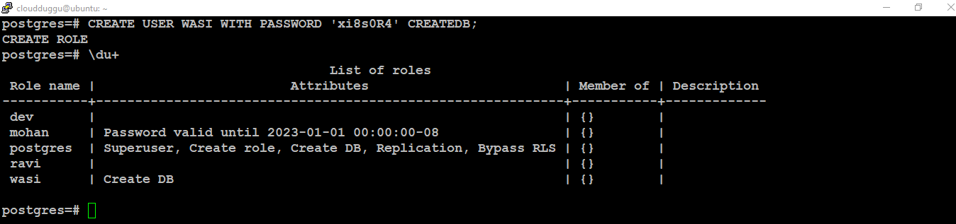 postgresql create user with create-db-permission command