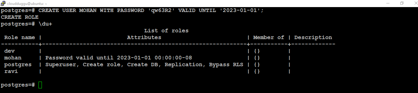 postgresql create user with passwordexpiry command