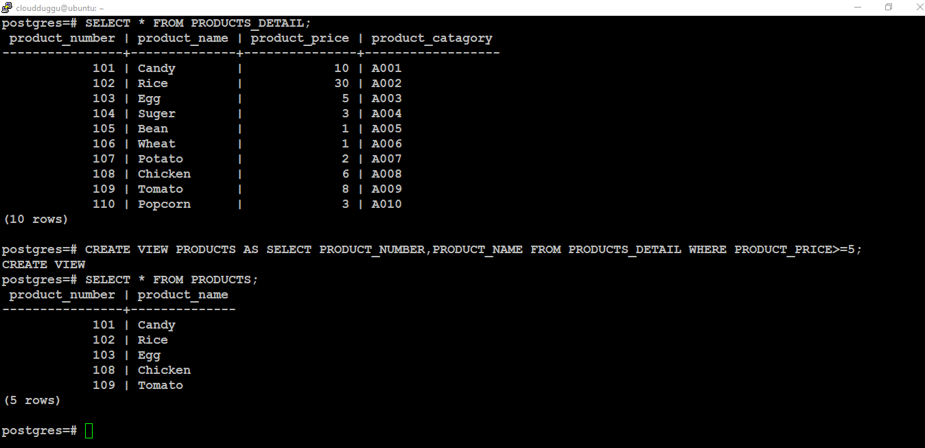 postgresql create view command