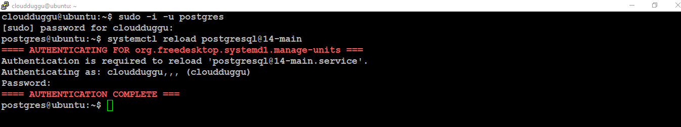 postgresql reload database cluster