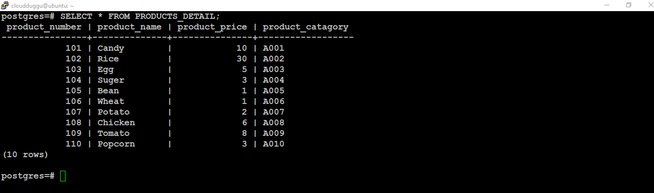 postgresql select table records command