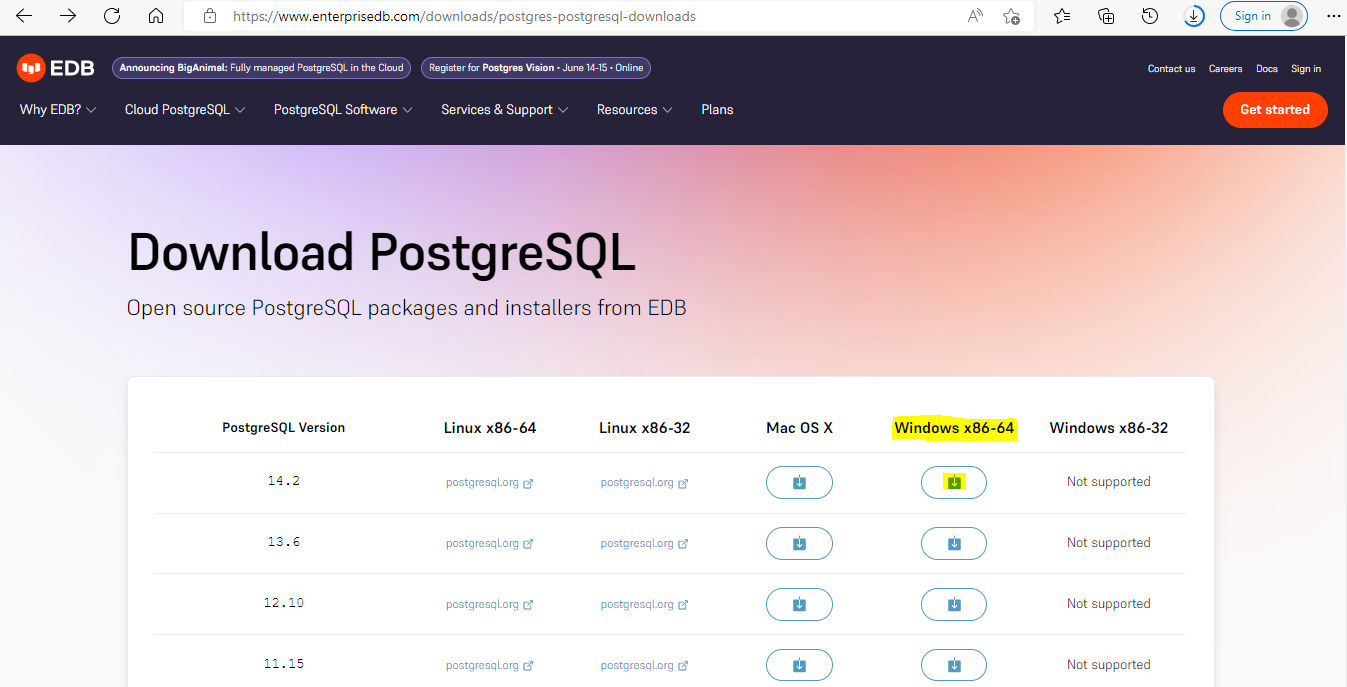 postgresql windows software download link installer