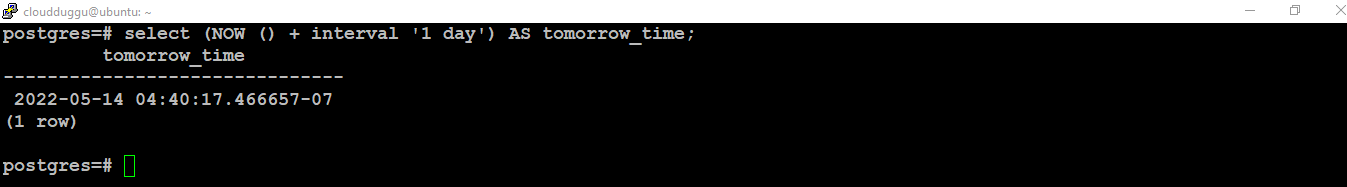 postgresql tomorrow time command