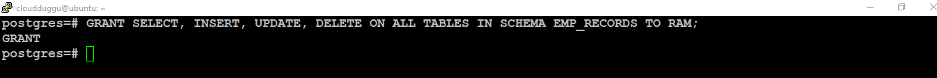 postgresql grant dml command