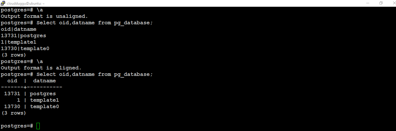 postgresql aligned command