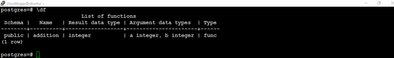 postgresql display function command