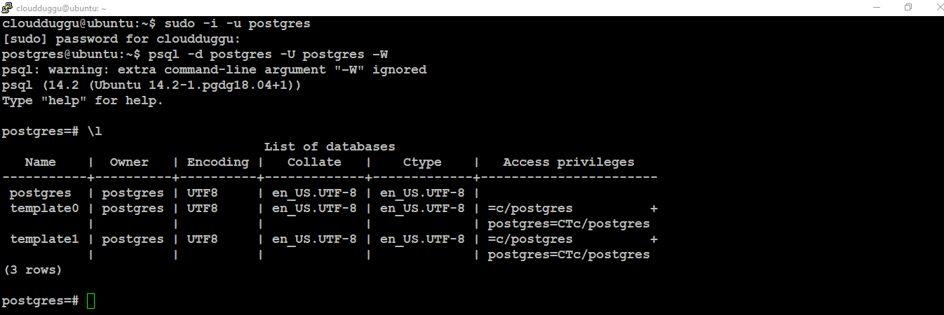 postgresql first login