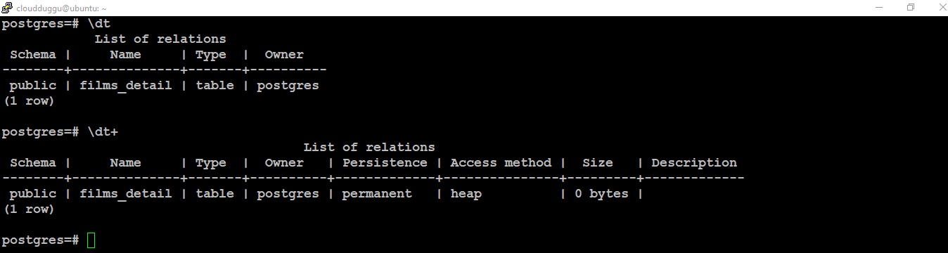 postgresql list tables command