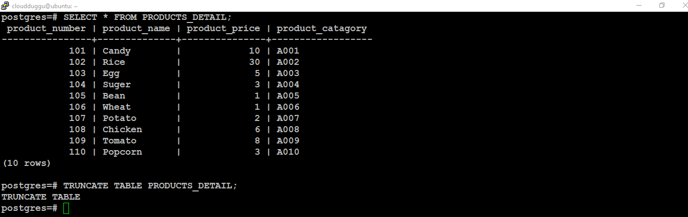 postgresql truncate command