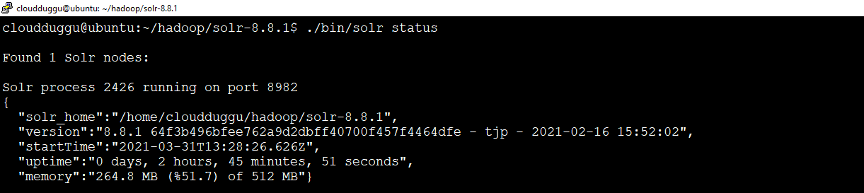 solr status command cloudduggu