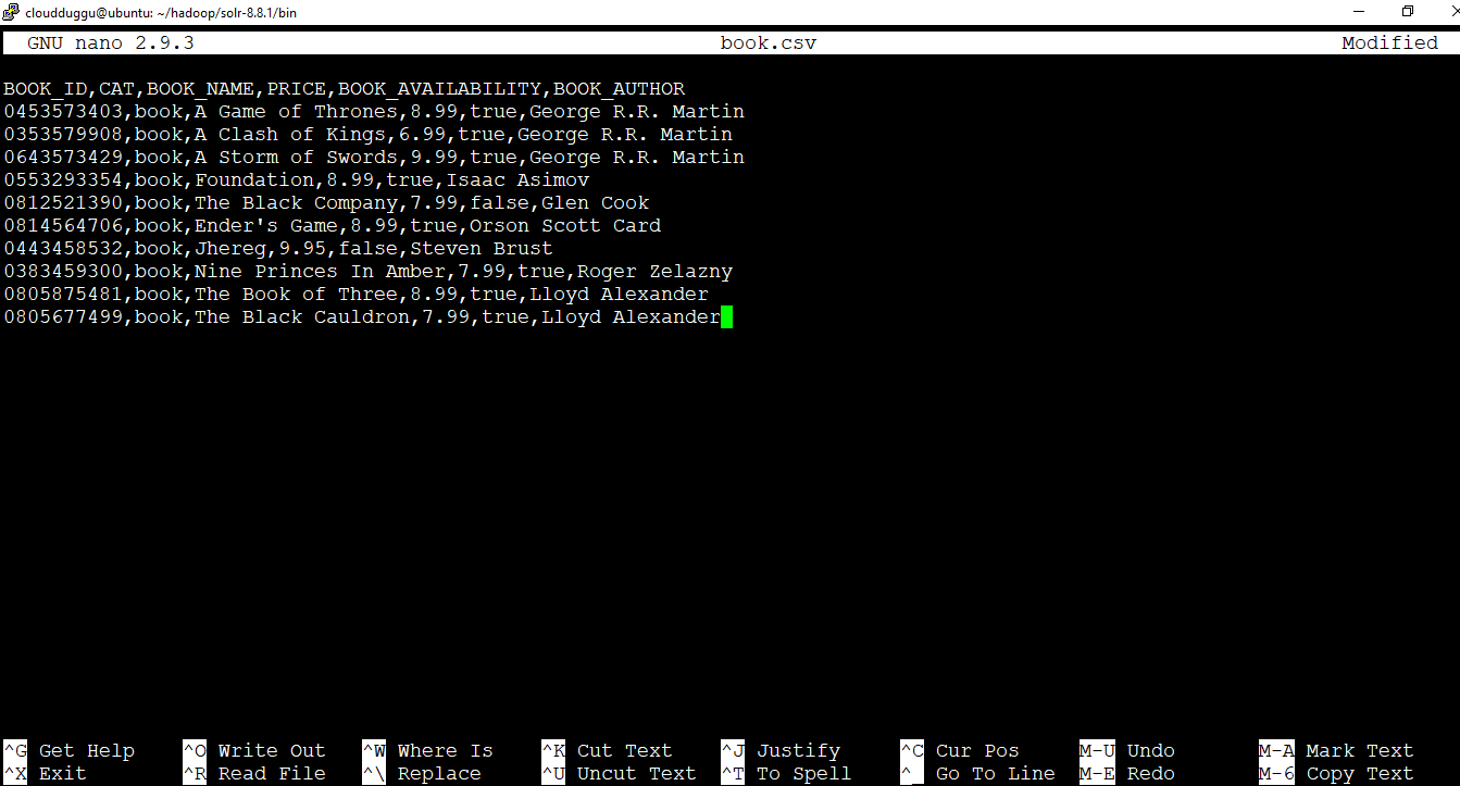 solr book csv example cloudduggu