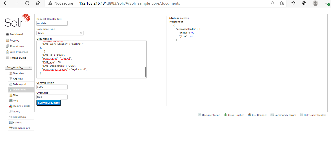 solr document addition through admin cloudduggu