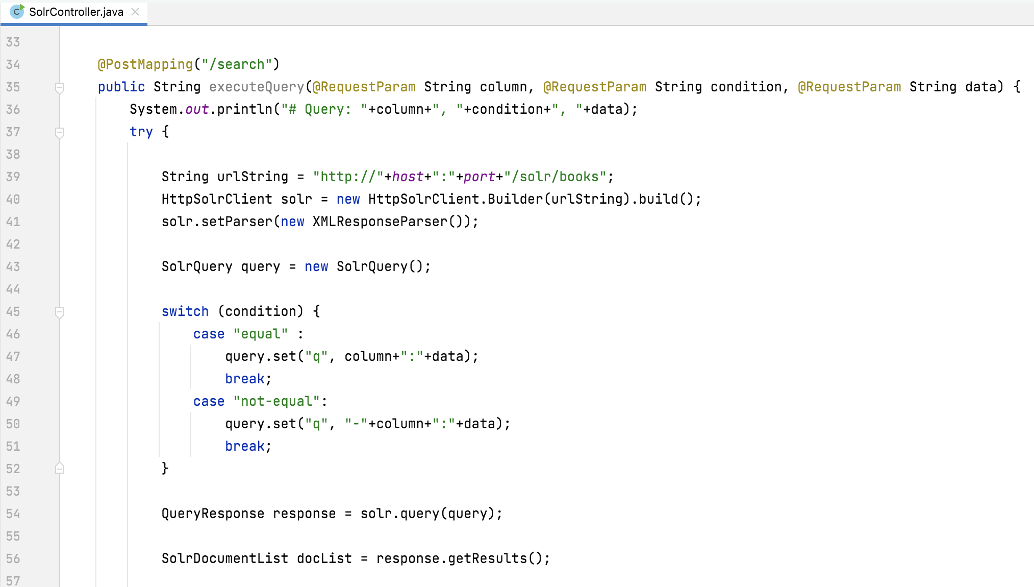 client java code line details