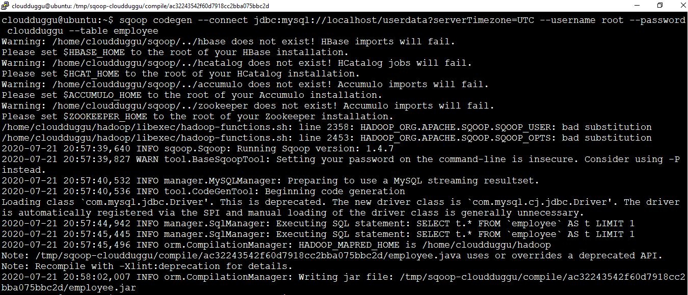 sqoop codegen example
