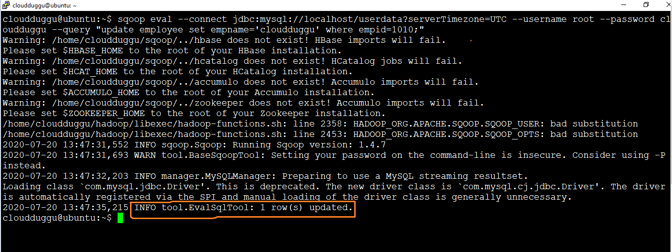sqoop eval update
