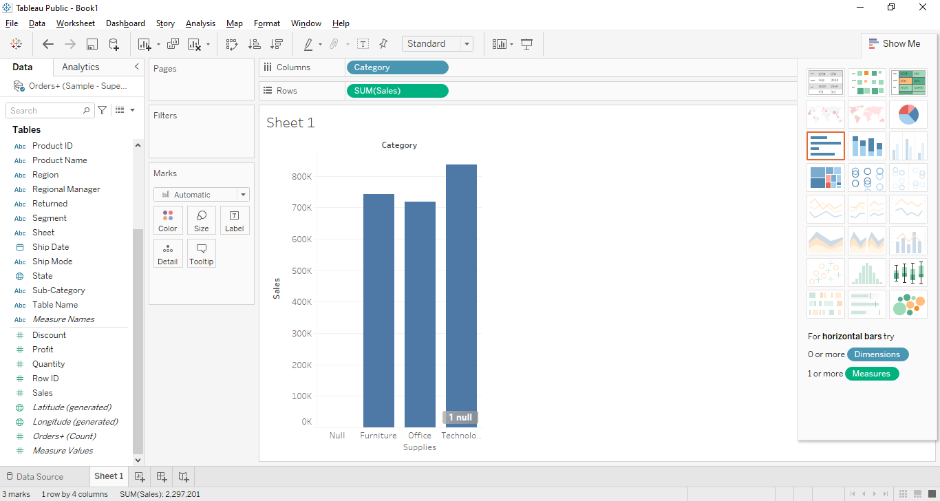 Tableau bar chart creation cloudduggu