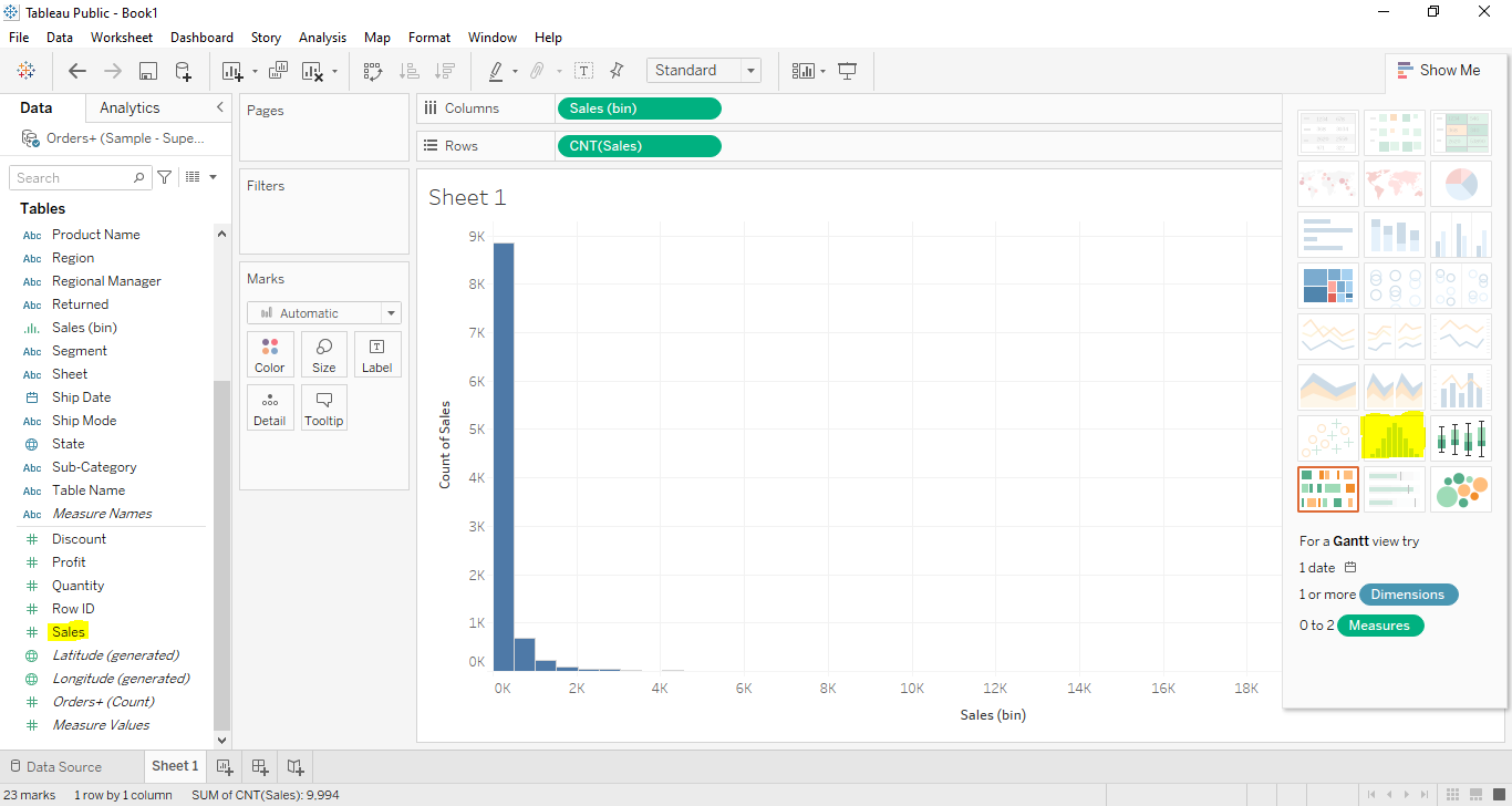 Tableau histogram chart creation cloudduggu