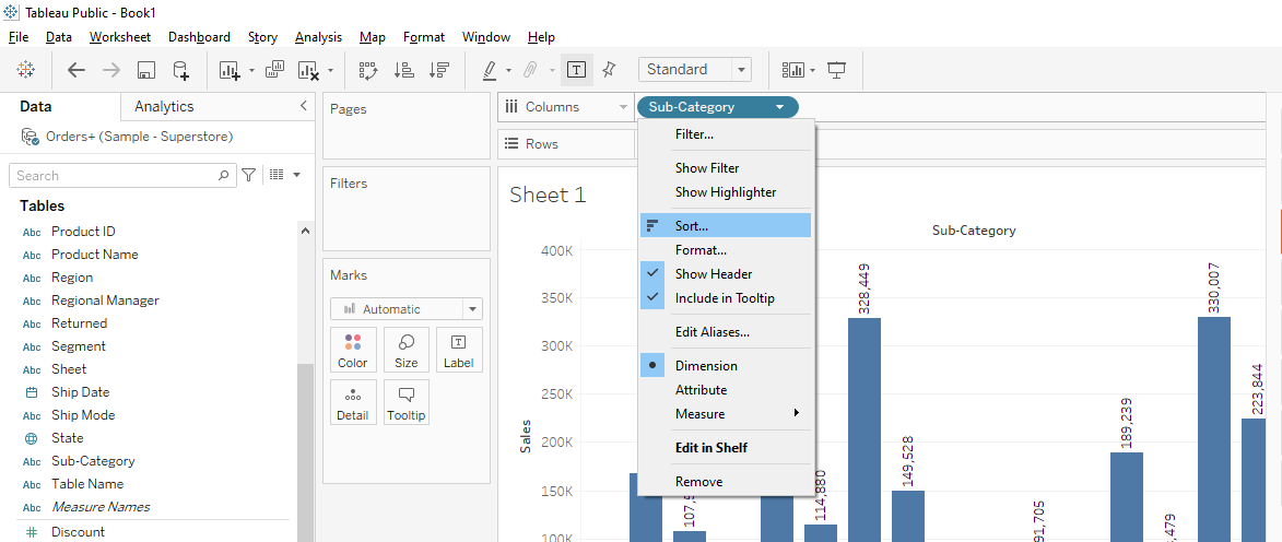 Tableau pareto chart creation cloudduggu