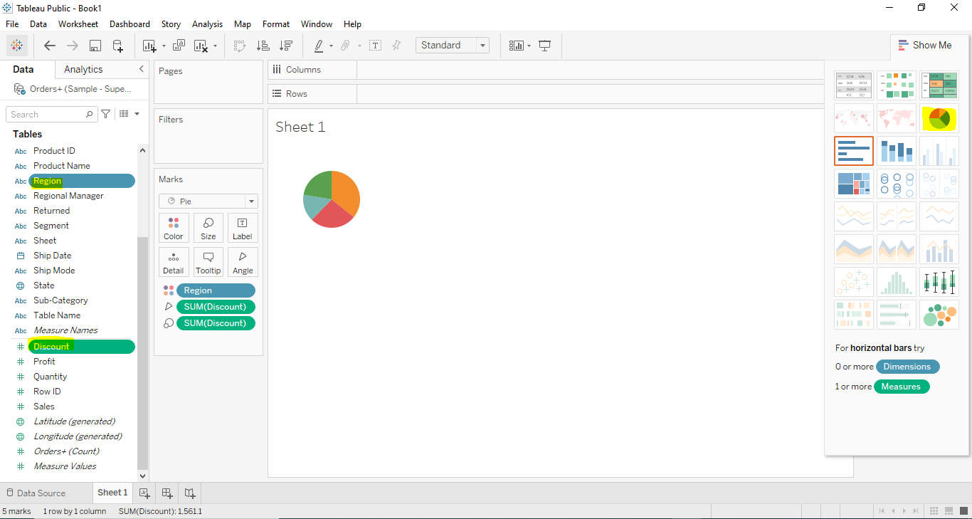 Tableau pie chart creation cloudduggu