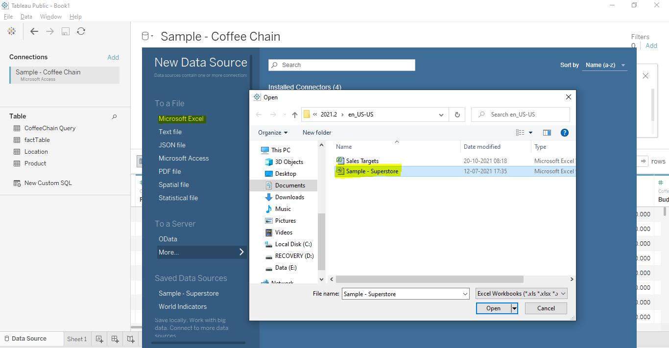 tableau open excel data cloudduggu