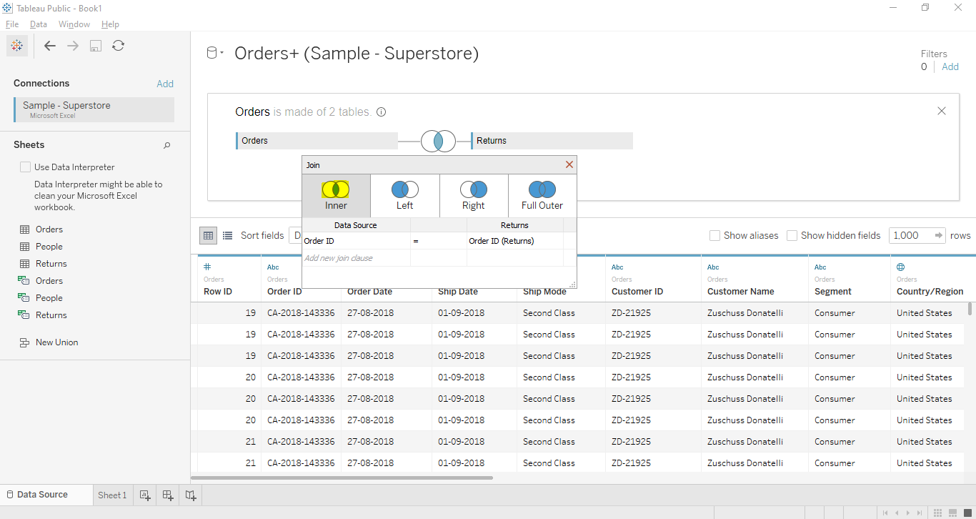 tableau inner join cloudduggu