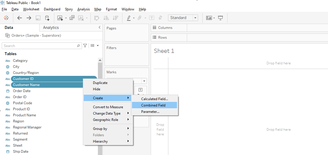 tableau combined fields cloudduggu