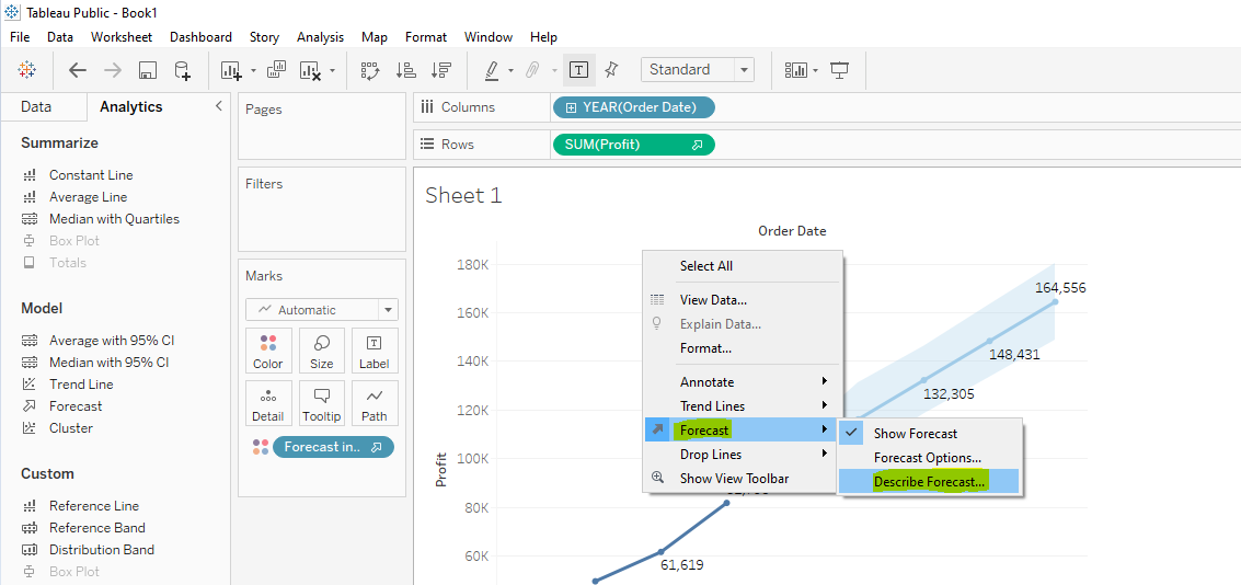 Tableau describe forecast cloudduggu