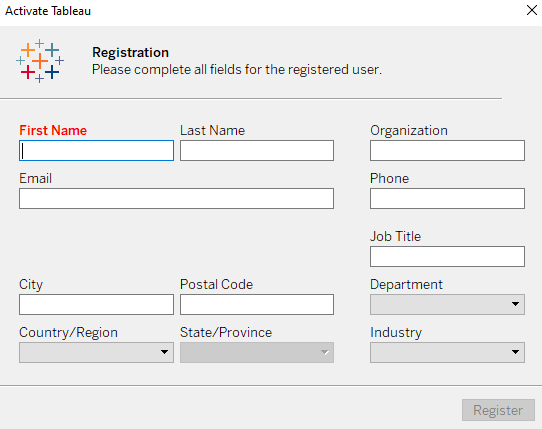 Tableau registration form cloudduggu